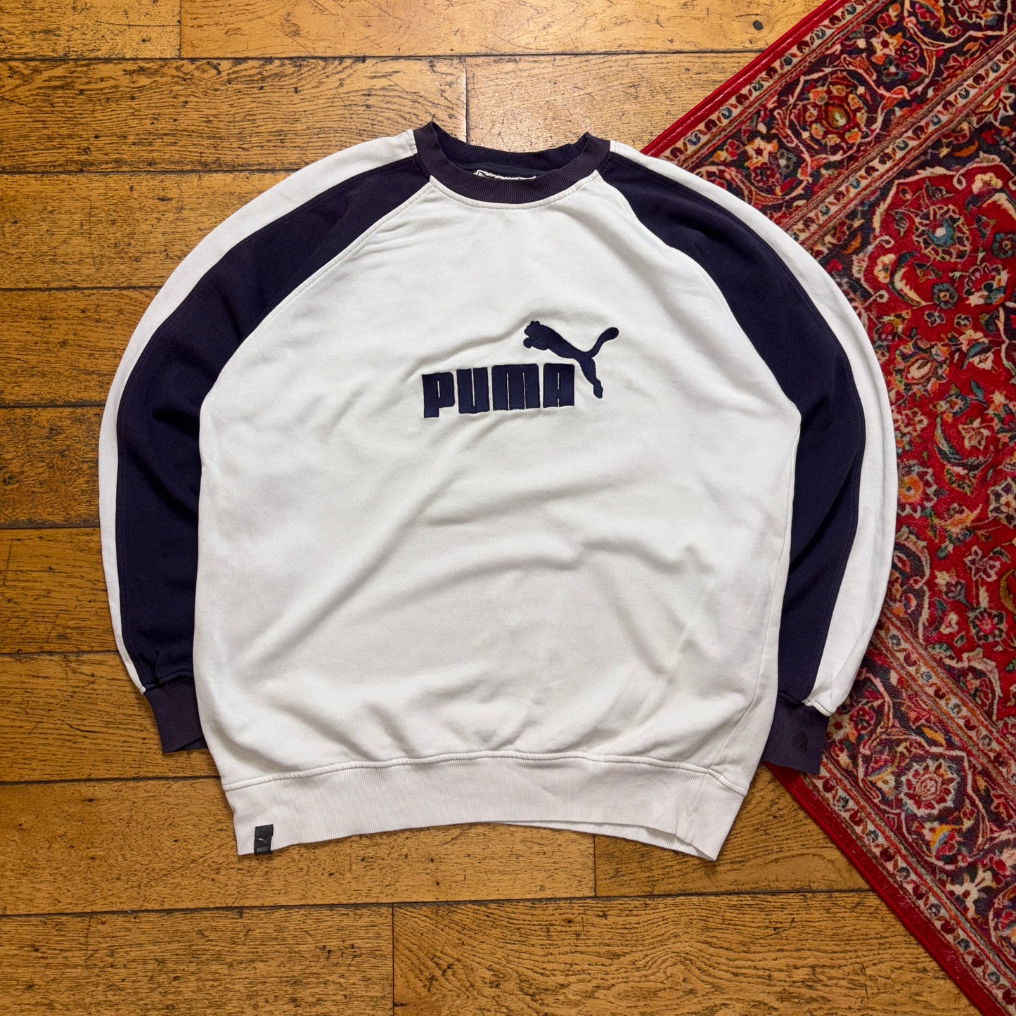 Vintage Puma White Embroidered Sweatshirt - L