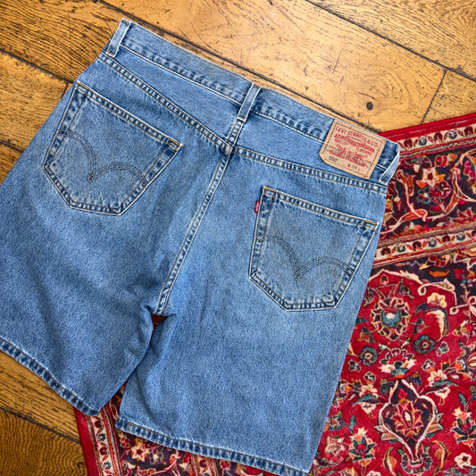 Vintage Levis 550 Baggy Blue Denim Shorts - 34