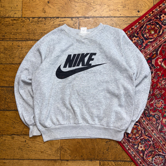 Vintage 80s Nike Grey Swoosh Boxy Sweatshirt - M