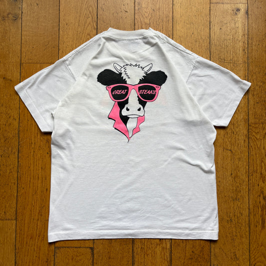 Vintage 90s Cow Single Stitch White Graphic T-Shirt - S