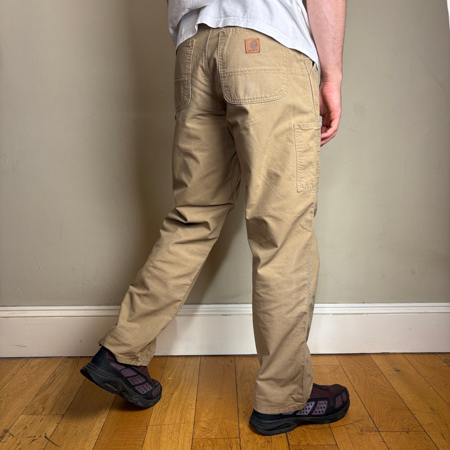 Vintage Carhartt Brown Cream Workwear Carpenter Baggy Trousers - 32R
