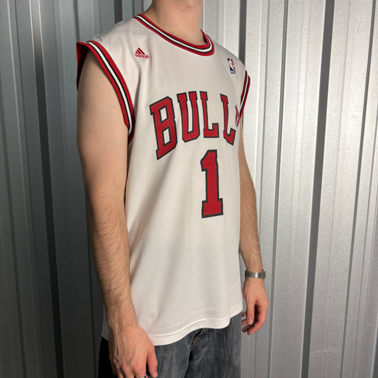 Adidas Chicago Bulls White Red Rose Basketball Jersey NBA Vest - M