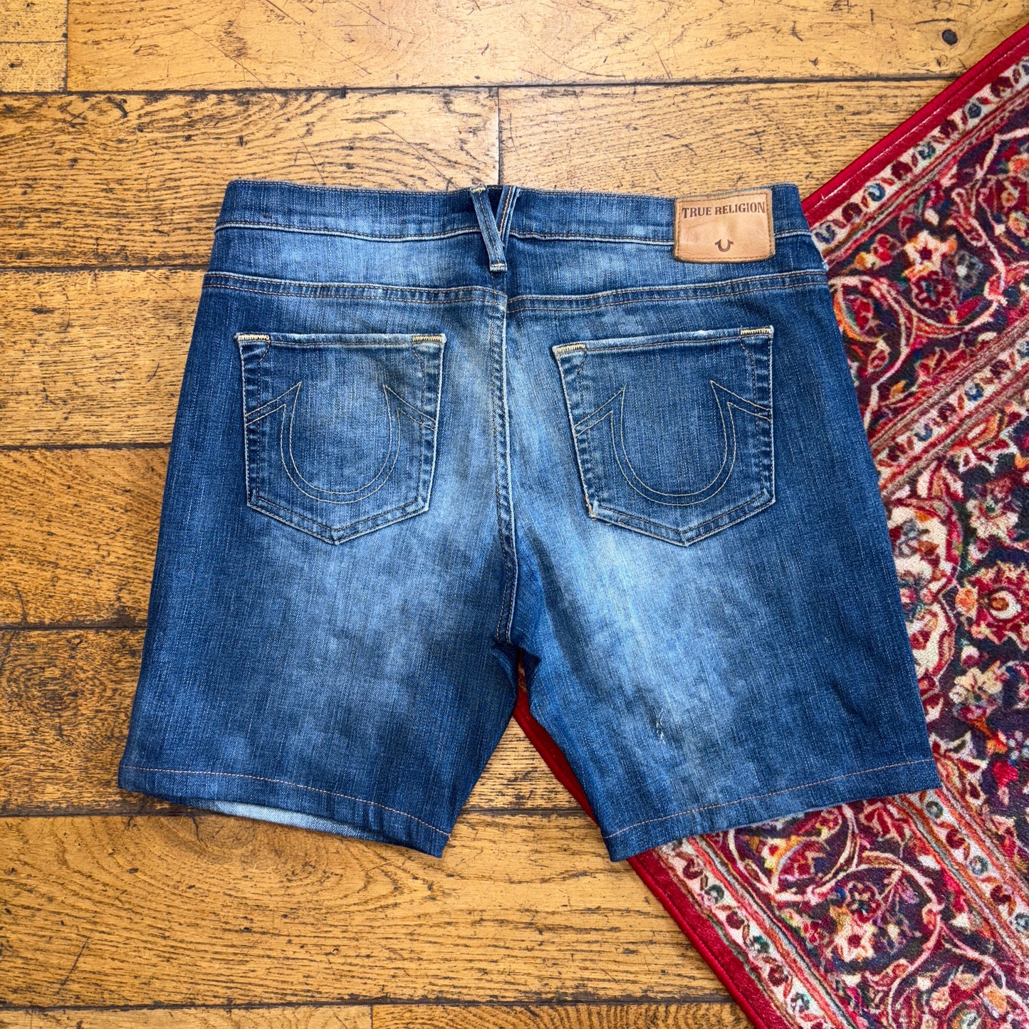 Vintage True Religion Blue Embroidered Y2K Shorts Jorts - 32