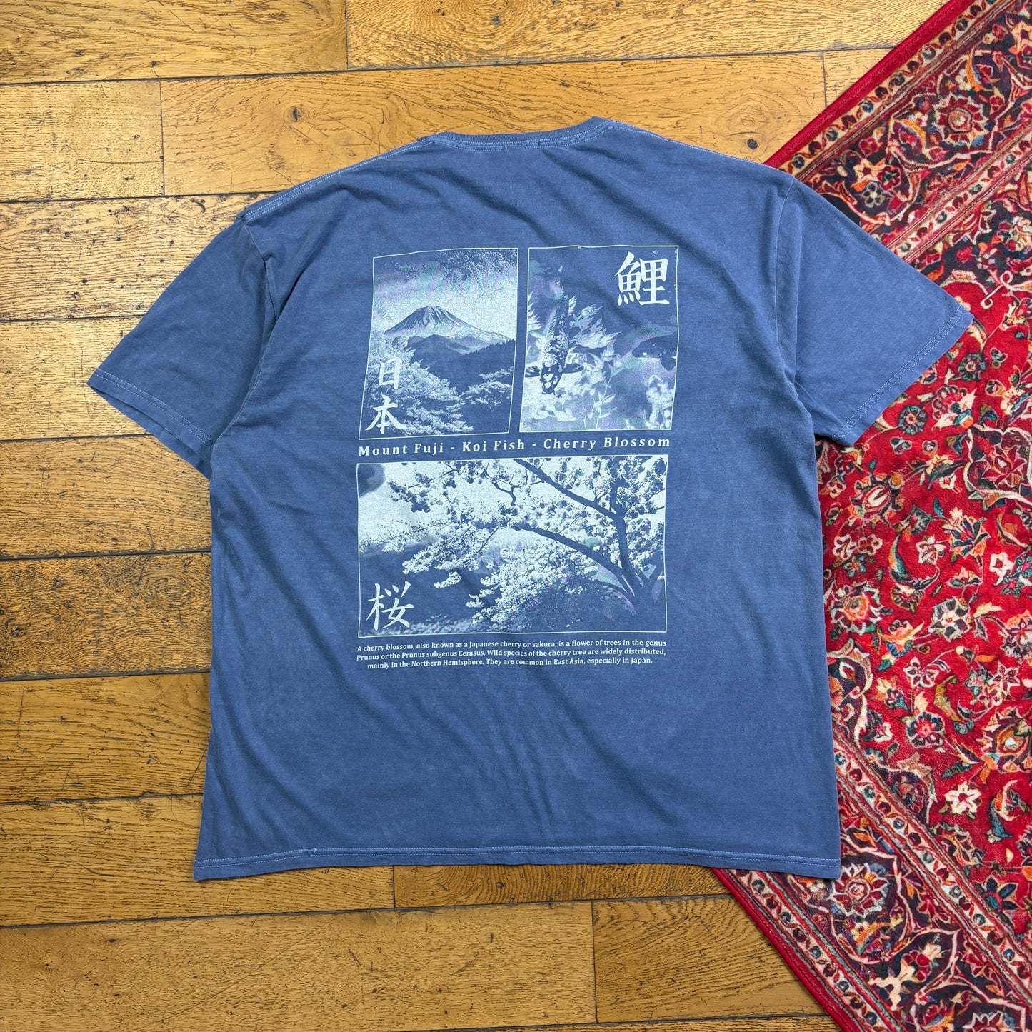Mt Fuji Blue Japan Koi Fish Graphic T-Shirt - XL