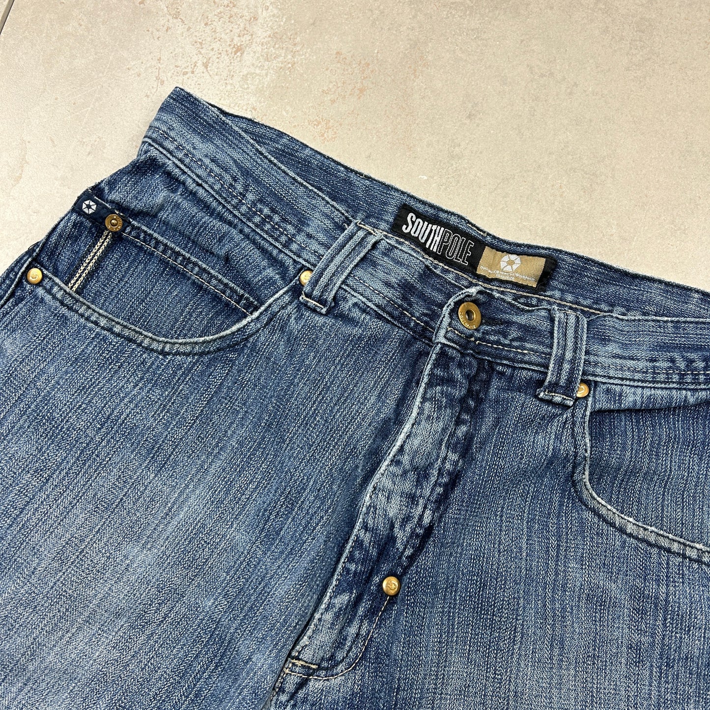 Vintage Southpole Embroidered Hip Hop Baggy Blue Shorts Jorts - 33