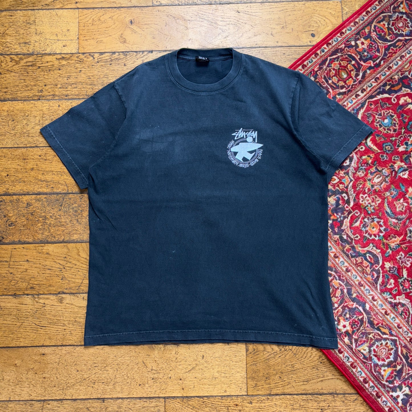 Vintage Stussy Faded Black Surfwear Graphic T-Shirt - L