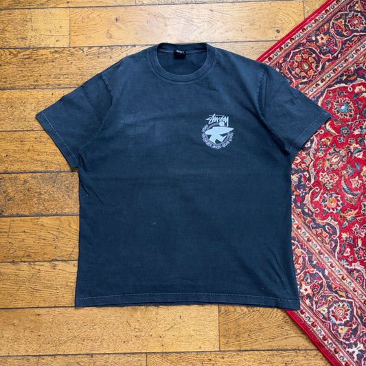 Vintage Stussy Faded Black Surfwear Graphic T-Shirt - L