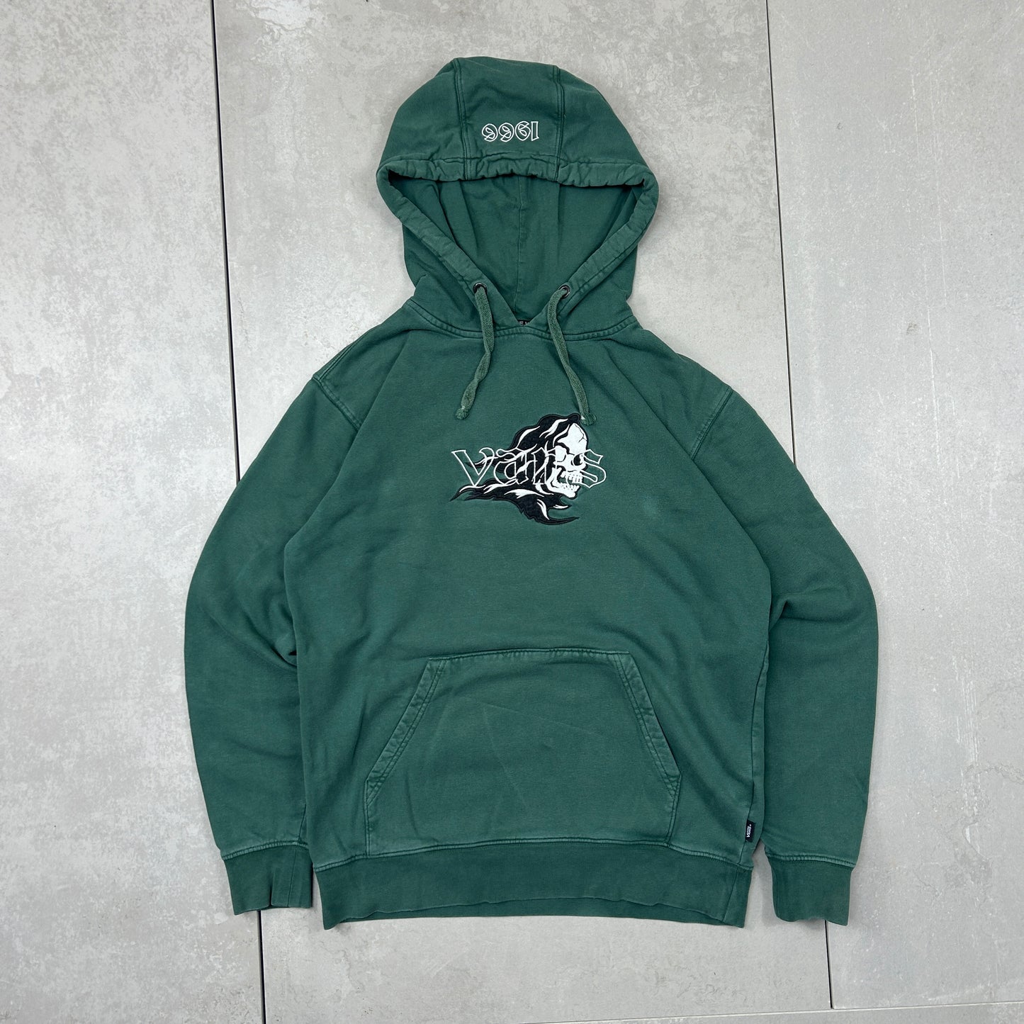 Vintage 00s Vans Embroidered Green Hoodie Skate Grim Reaper Sweatshirt - S