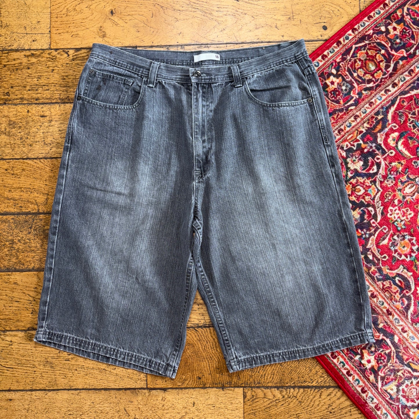 Vintage Route 66 Grey Embroidered Y2K Hip Hop Baggy Jeans Shorts Jorts - 38