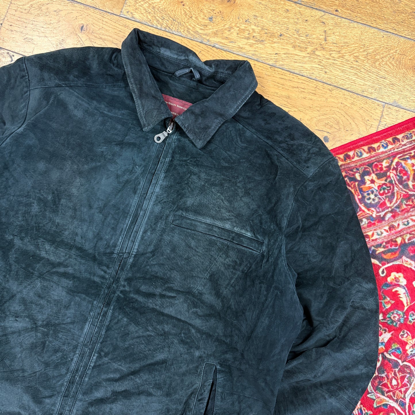 Vintage Eddie Bauer Black Suede Bomber Harrington Jacket - XXL