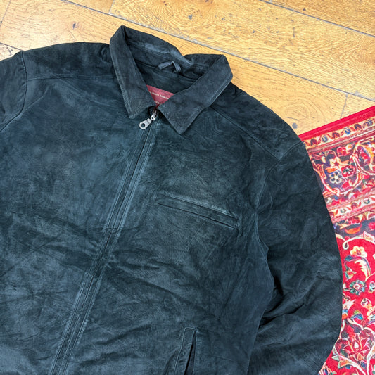 Vintage Eddie Bauer Black Suede Bomber Harrington Jacket - XXL