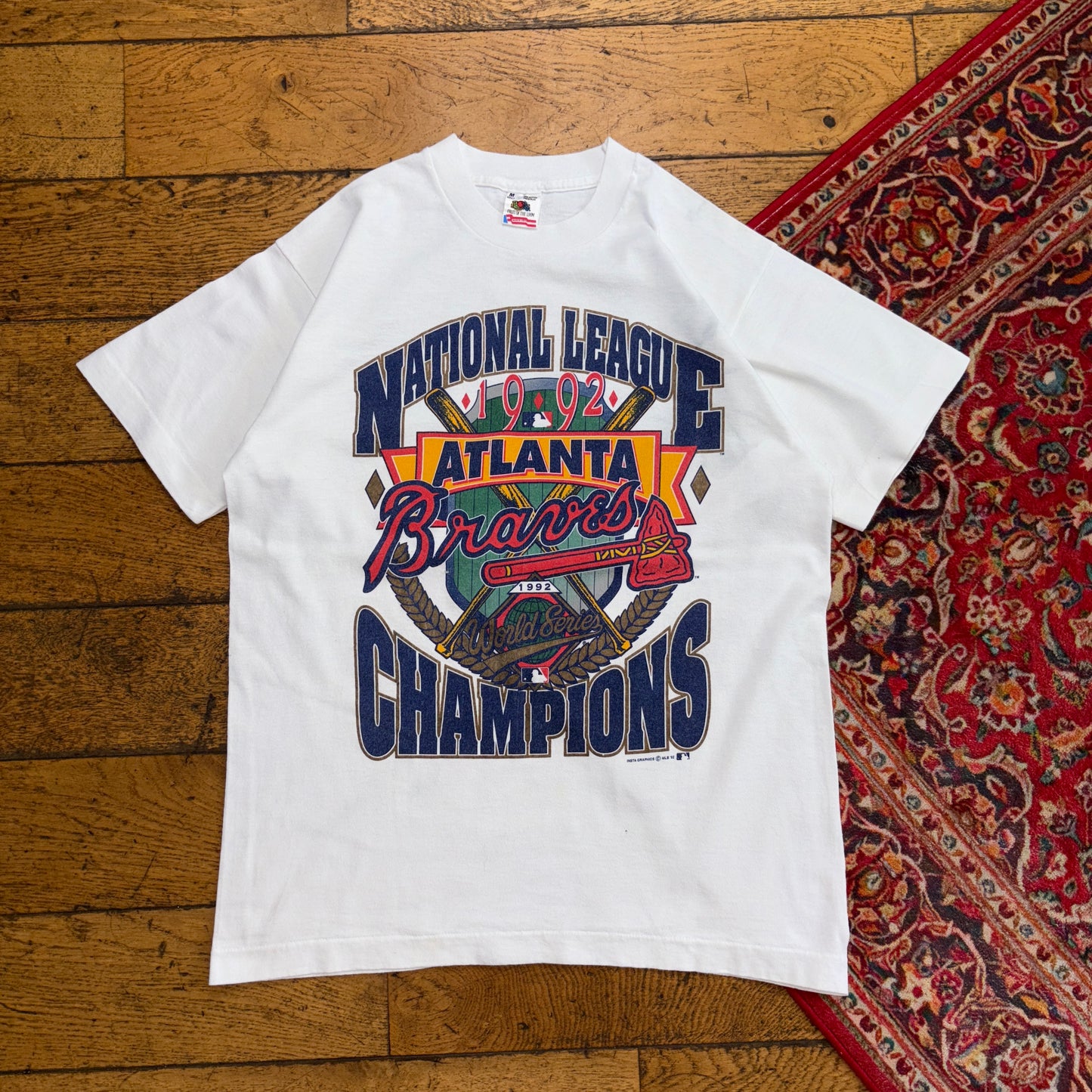Vintage 1992 MLB Atlanta Braves White Champion Single Stitch Graphic T-Shirt - S
