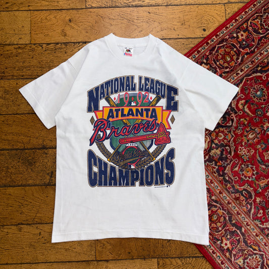 Vintage 1992 MLB Atlanta Braves White Champion Single Stitch Graphic T-Shirt - S