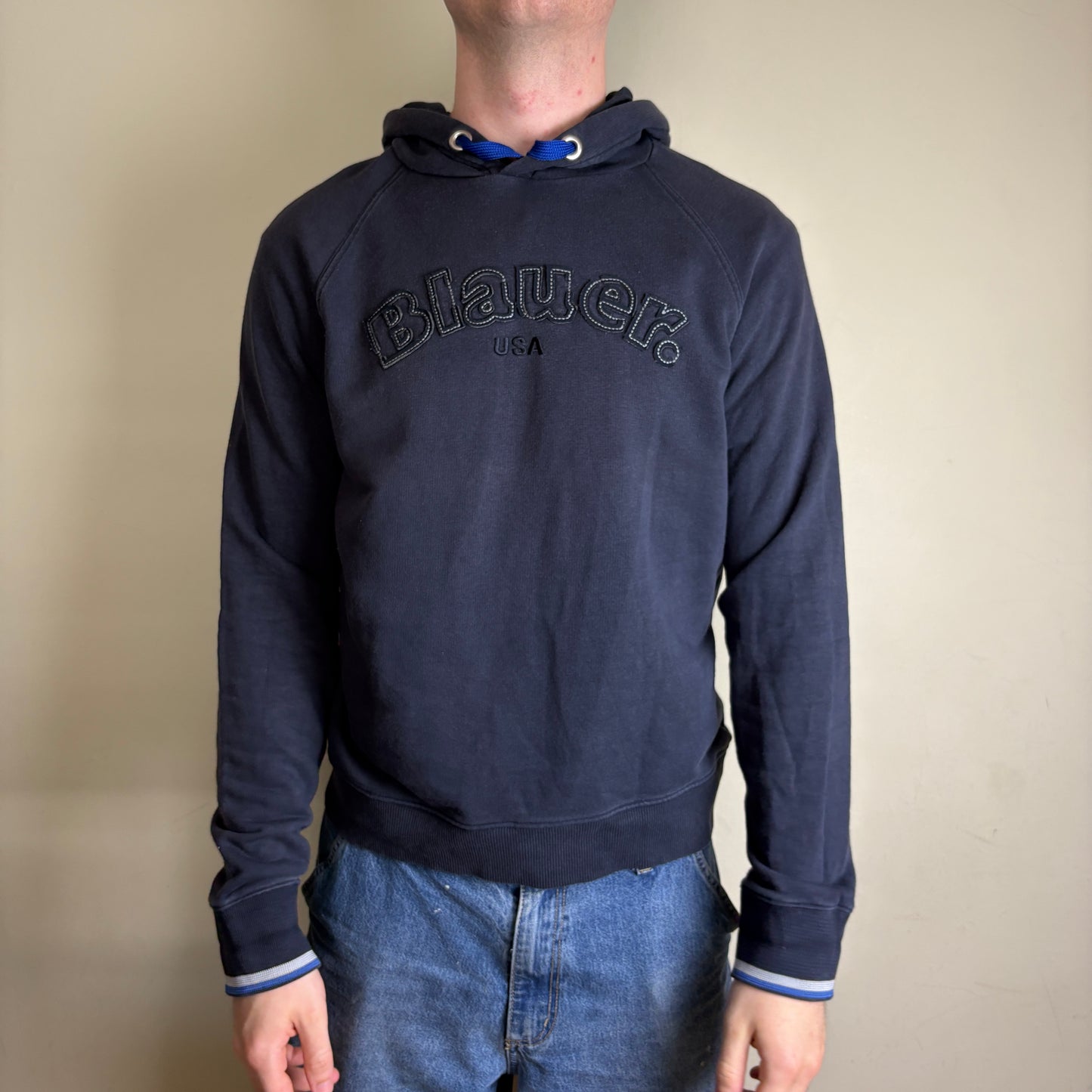 Vintage Blauer Navy Embroidered Hoodie Sweatshirt - M