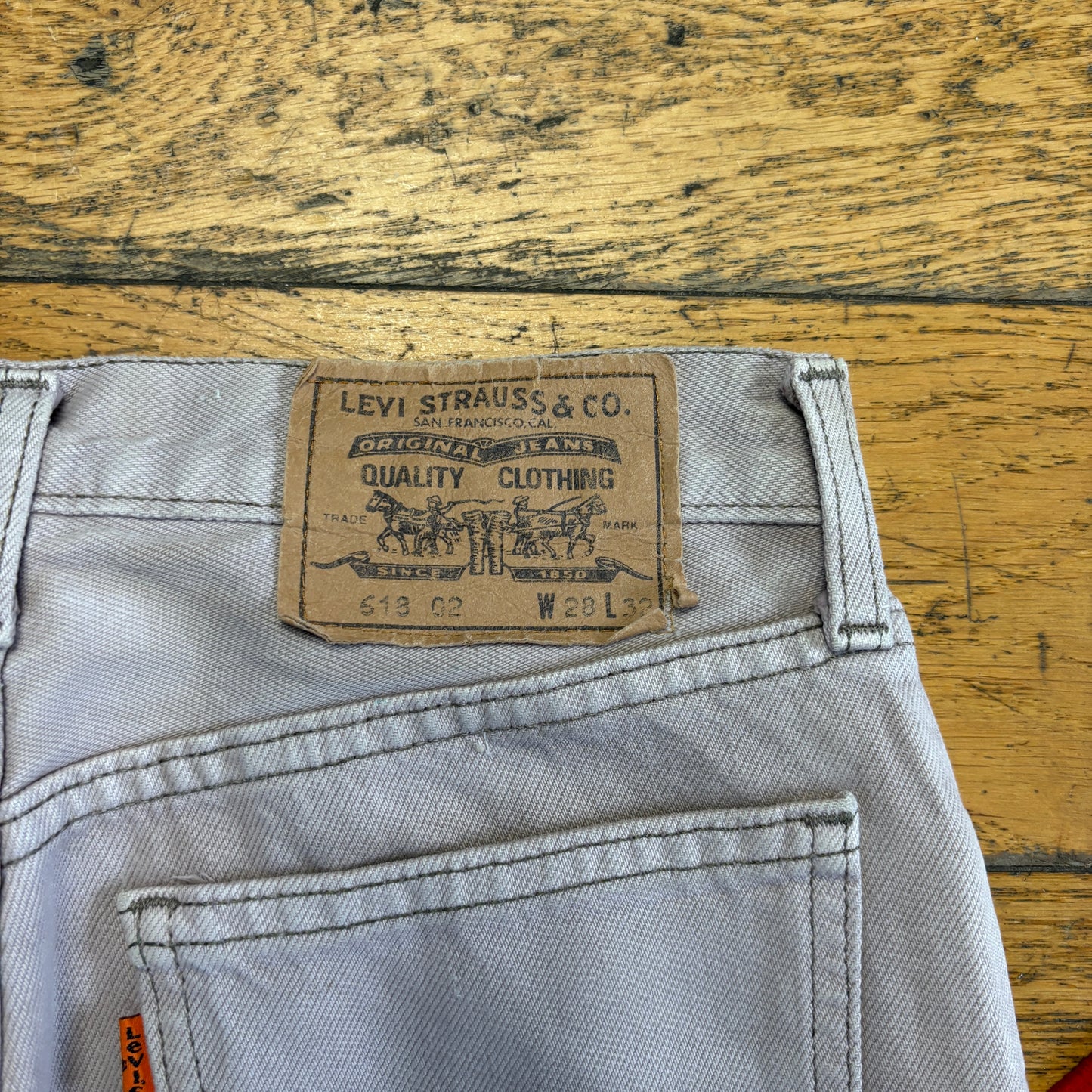 Vintage Levis 618 Orange Tab Straight Cream Denim Jeans - 28R