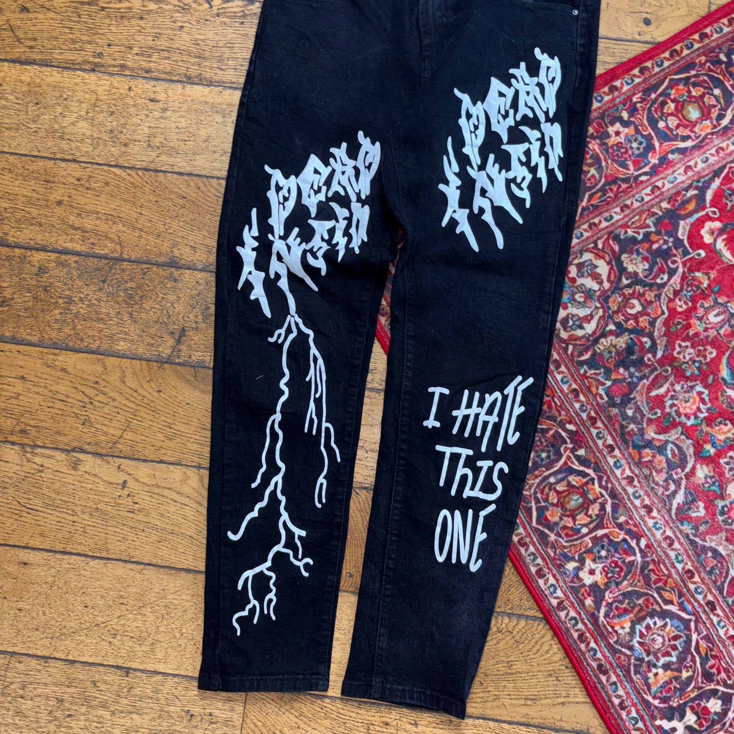 Vintage Black Punk Grunge Slim Painted Jeans - 34S