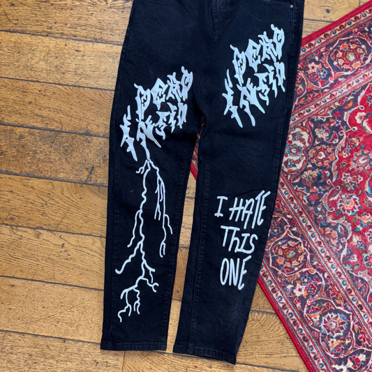 Vintage Black Punk Grunge Slim Painted Jeans - 34S