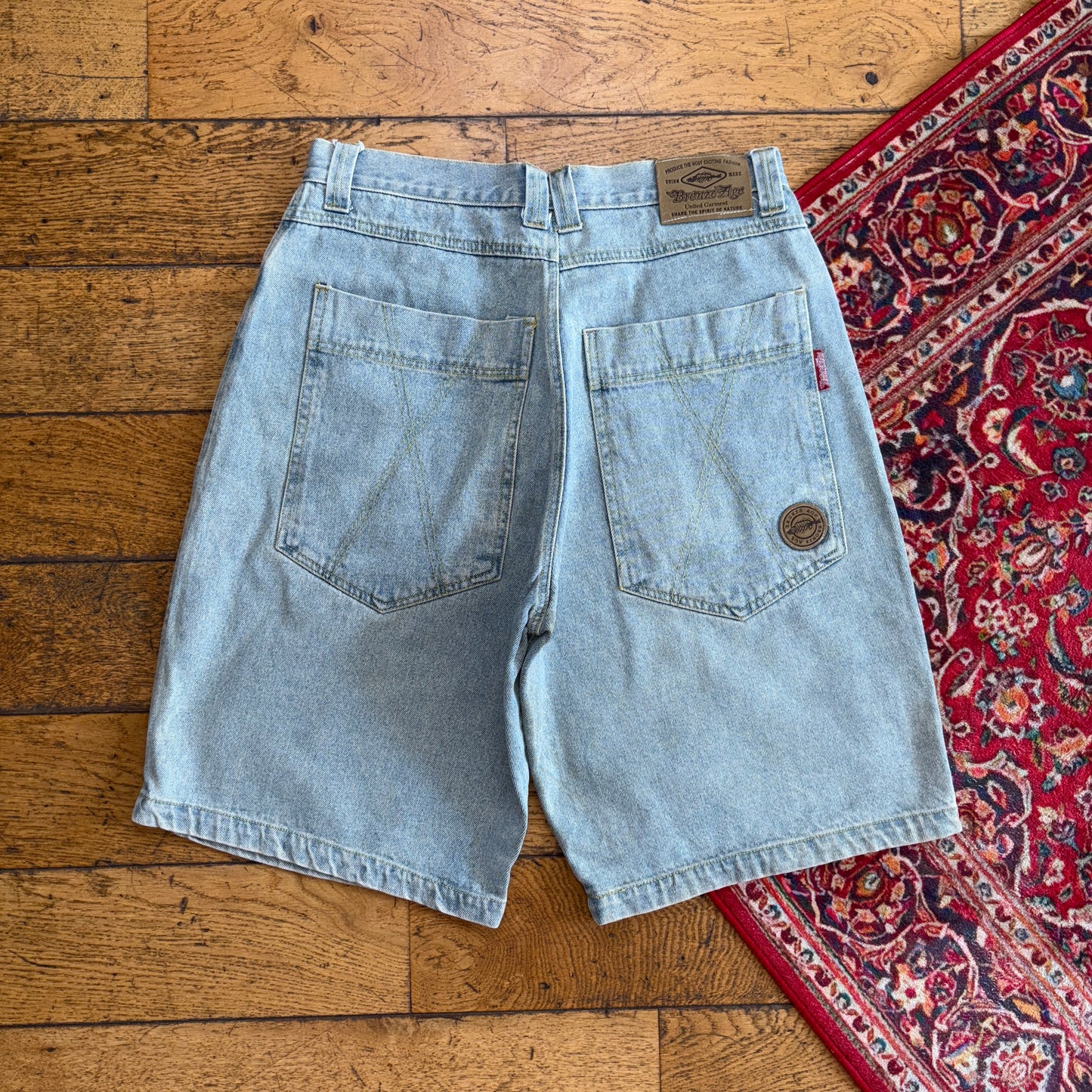 Vintage Embroidered Y2K Hip Hop Baggy Blue Shorts Jorts - 32