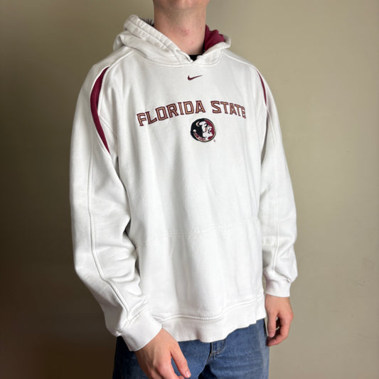 Vintage Nike Florida State White Embroidered Hoodie Sweatshirt - XL