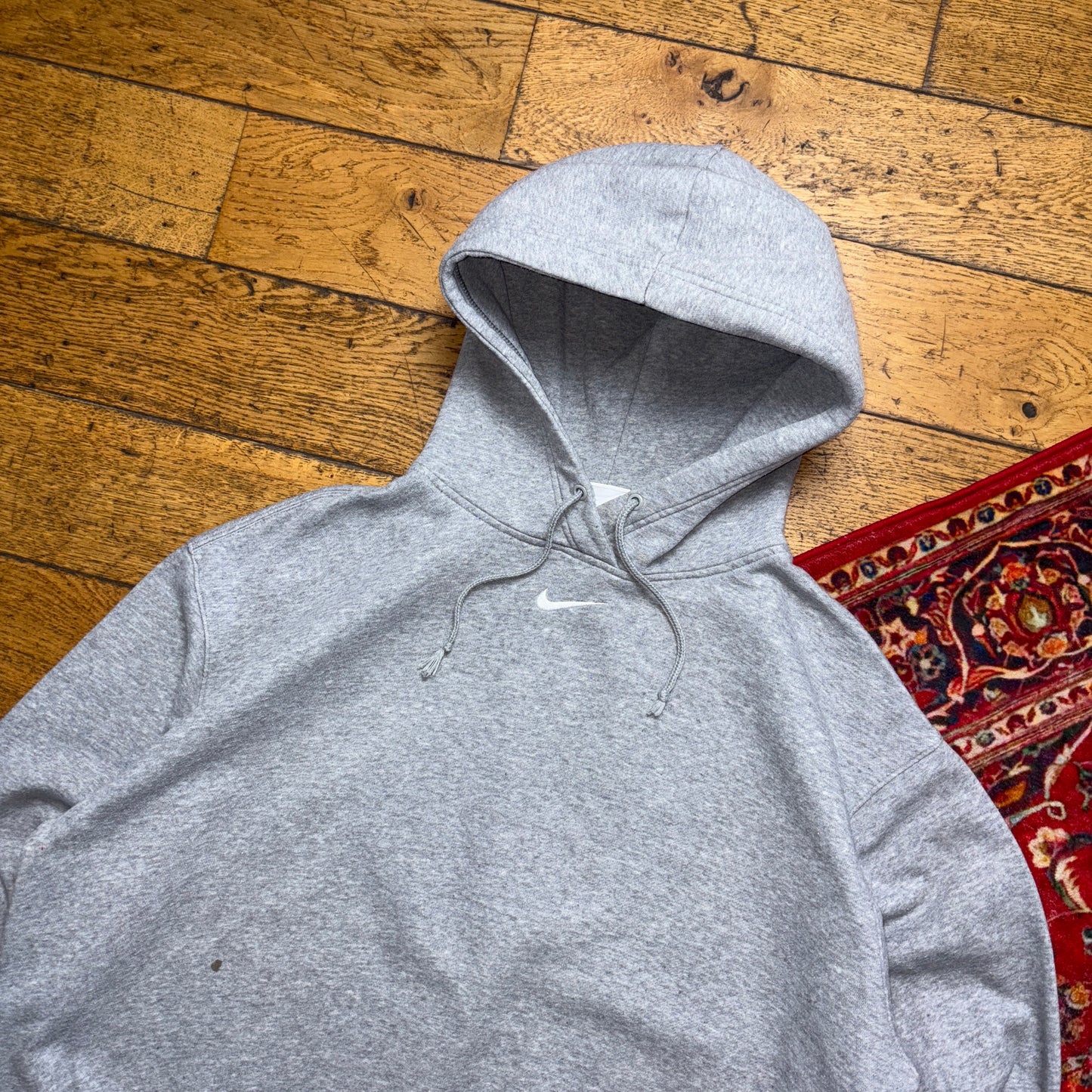 Vintage Nike Y2K Centre Swoosh Grey Embroidered Boxy Hoodie Sweatshirt - S