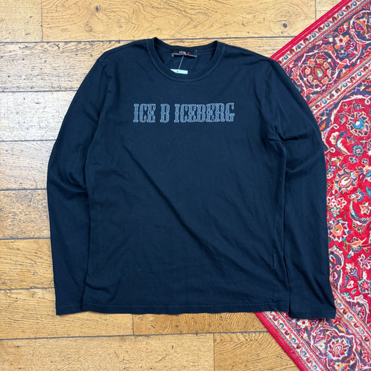 Vintage Y2K Iceberg Rhinestone Black Long Sleeve T-Shirt - Size 10