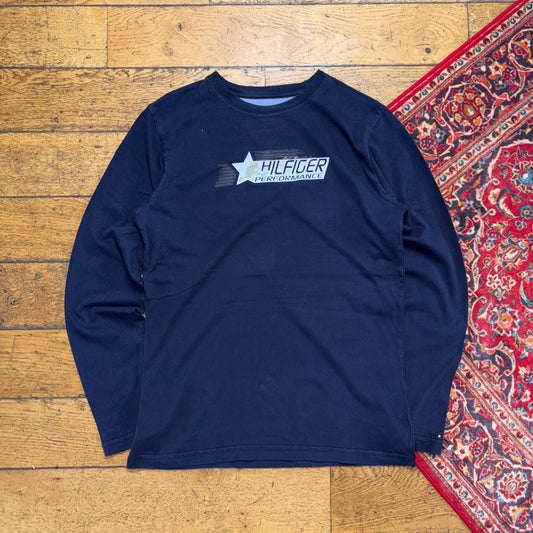 Vintage Tommy Hilfiger Navy Long Sleeve Running Graphic T-Shirt - S