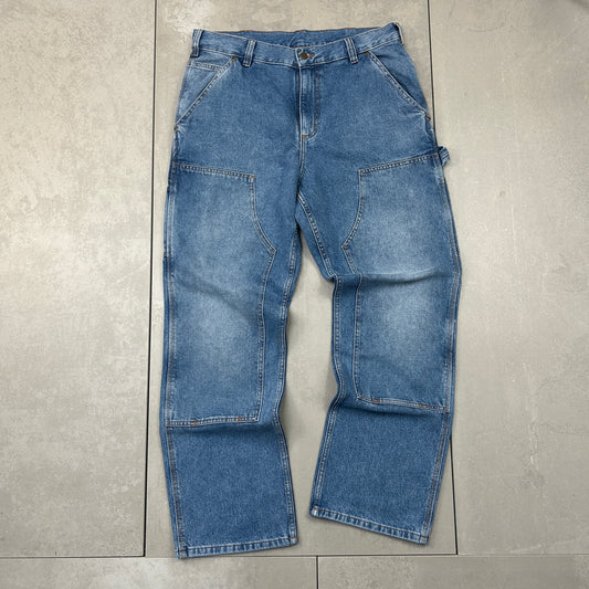 New Carhartt Double Knee Carpenter Baggy Blue Jeans - 35