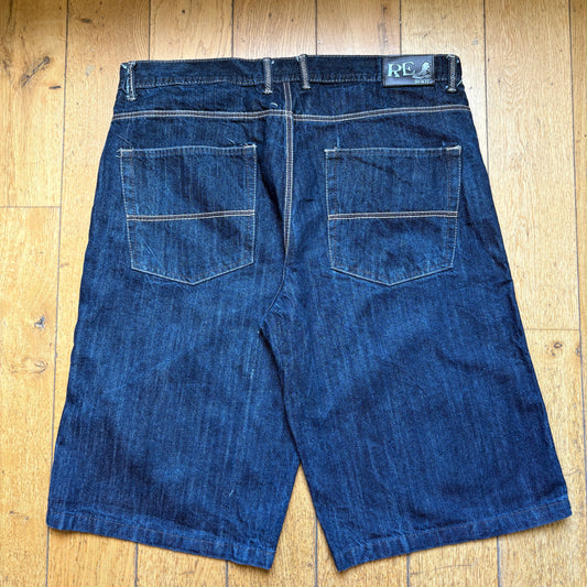 Vintage Embroidered Hip Hop Baggy Navy Shorts Jorts - 40