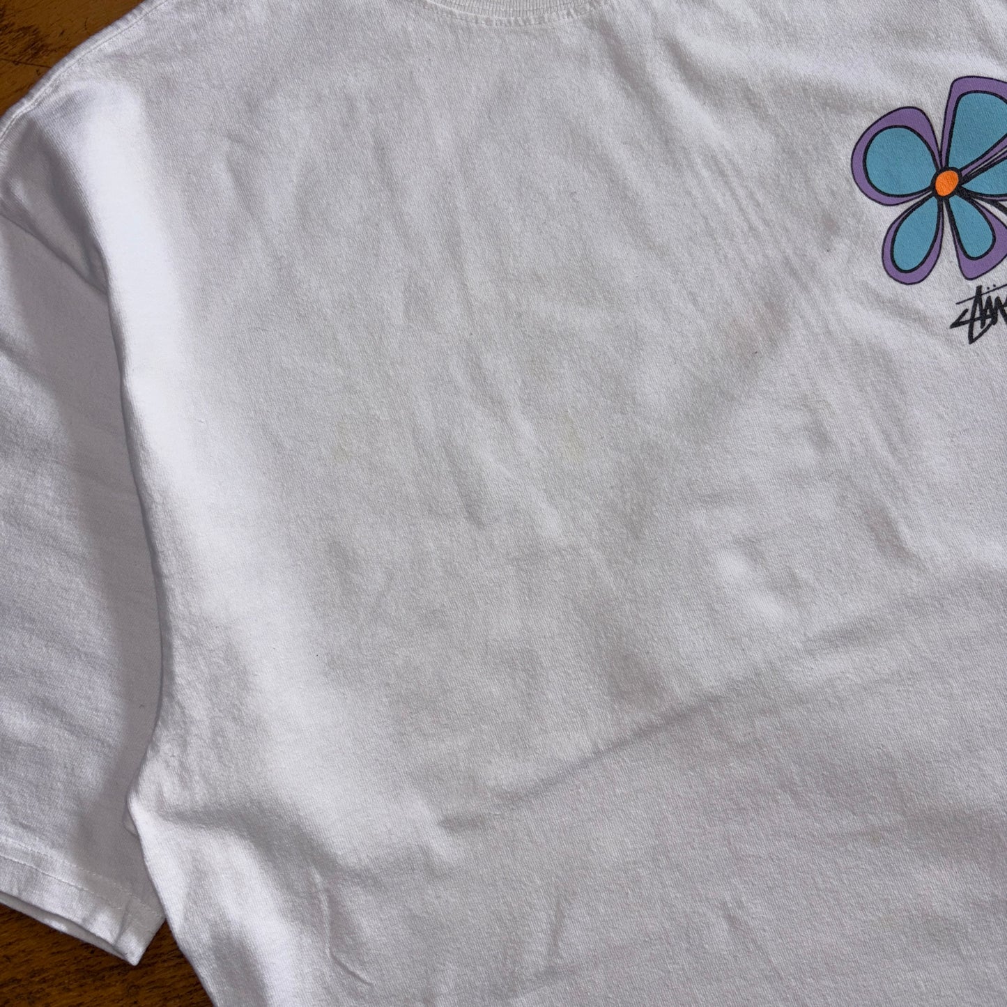 Vintage Stussy White Flower Surfwear Graphic T-Shirt - 2XL