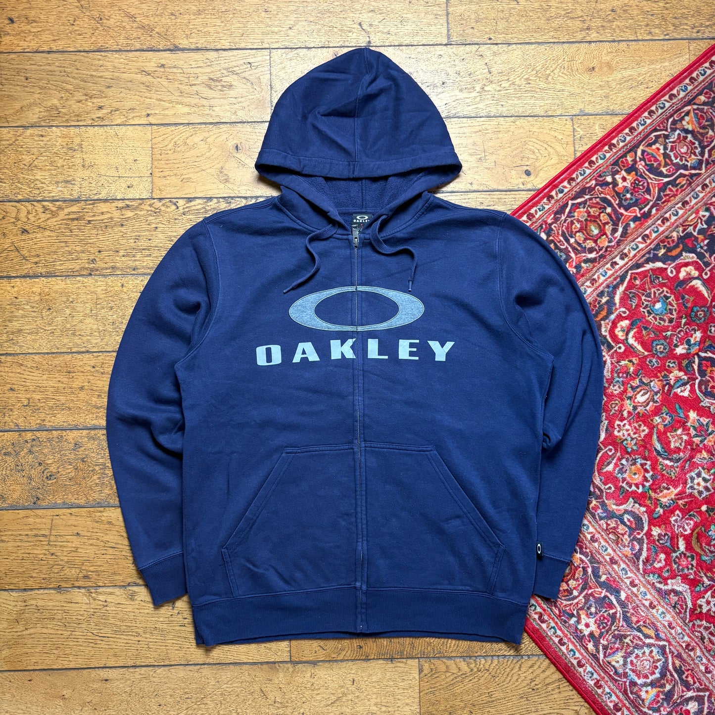 Vintage Oakley Navy Embroidered Zip Hoodie Sweatshirt - XL