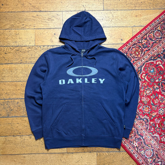 Vintage Oakley Navy Embroidered Zip Hoodie Sweatshirt - XL