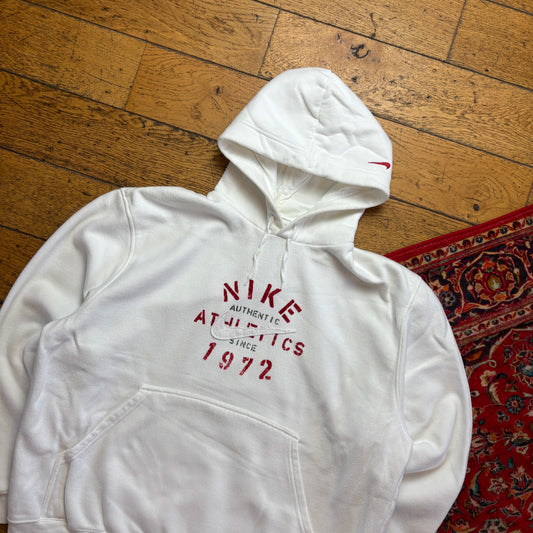 Vintage 00s Nike White Hoodie Embroidered Sweatshirt - XL