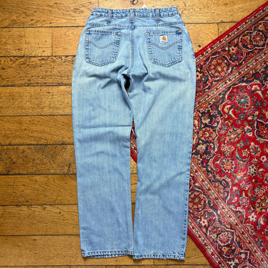 Vintage Carhartt Workwear Carpenter Baggy Blue Jeans - 32L