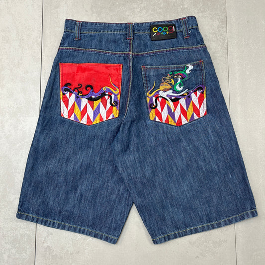 Vintage Coogi Embroidered Hip Hop Baggy Blue Shorts Jorts - 34