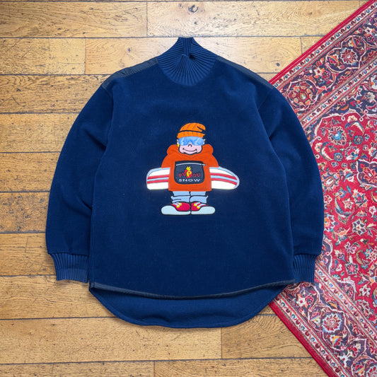 Vintage 90s Navy Snowboard Pupidu Fleece Embroidered Sweatshirt - XL