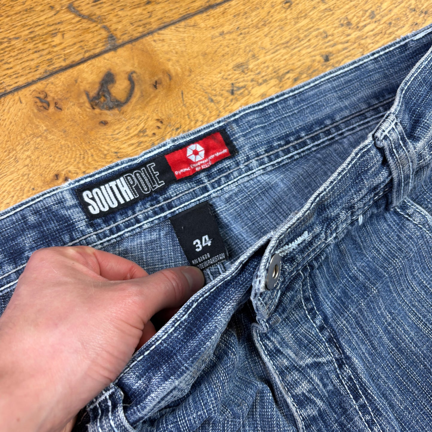 Vintage Southpole Blue Embroidered Y2K Hip Hop Baggy Jeans - 34