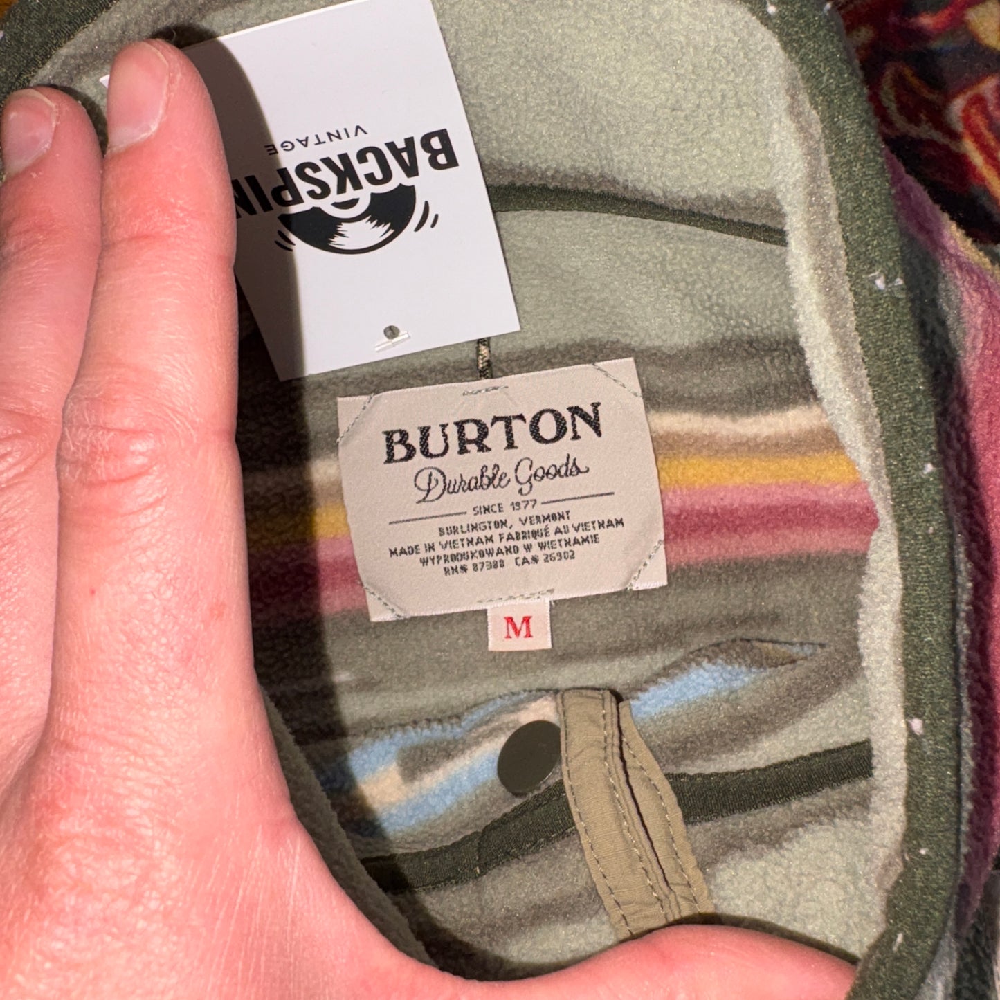 Vintage 90s Burton Green Stripe Fleece Synchilla Embroidered Sweatshirt - M