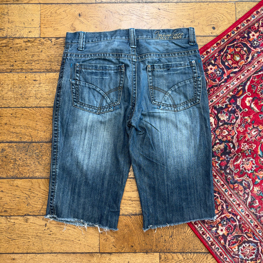 Vintage Embroidered Hip Hop Blue Baggy Shorts Jorts - 36