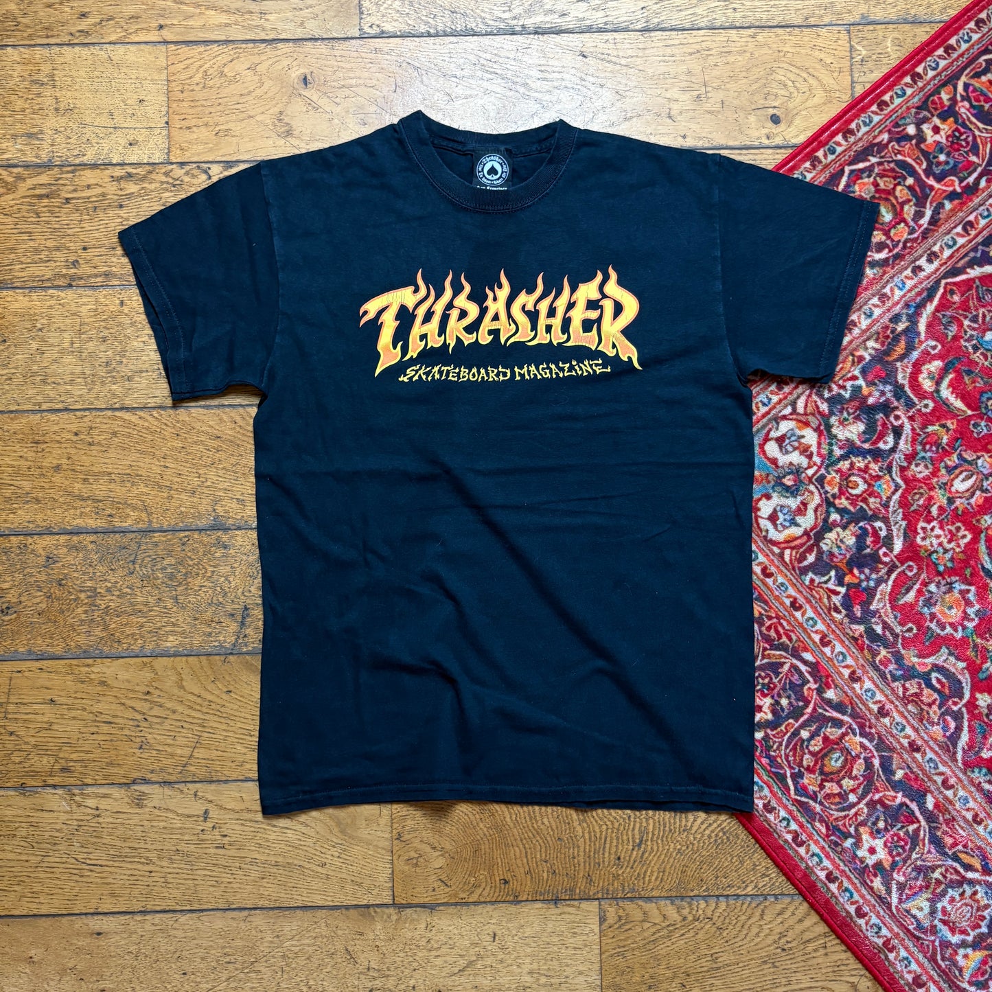 Vintage Thrasher Skate Black Flames Graphic T-Shirt - S