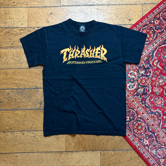 Vintage Thrasher Skate Black Flames Graphic T-Shirt - S
