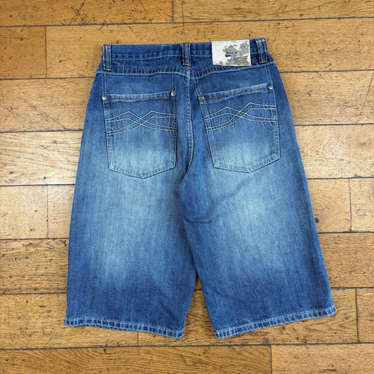 Vintage Five Elements Embroidered Blue Hip Hop Baggy Shorts Jorts - 30