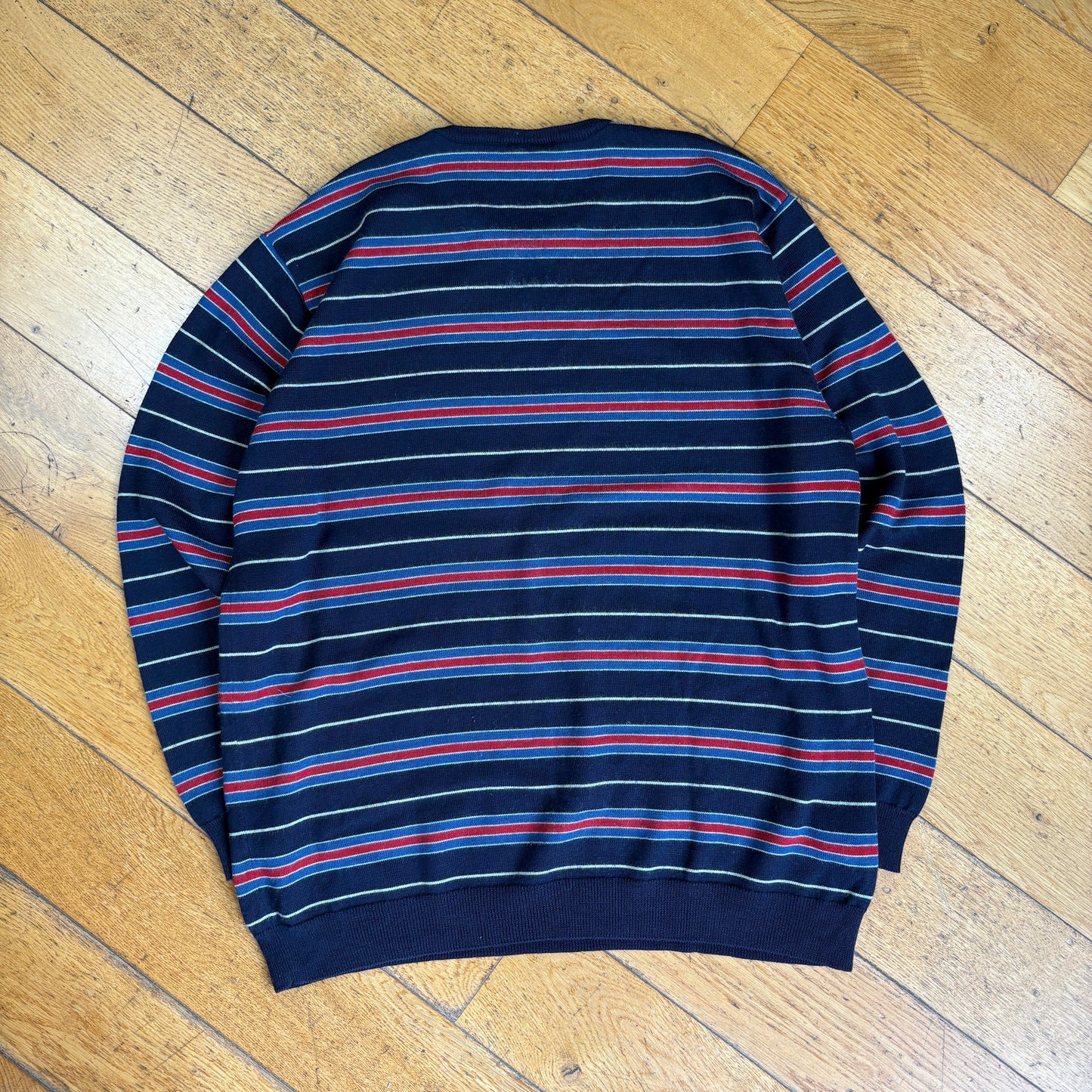 Vintage Lacoste Stripe Navy Red Wool Knit Jumper - L