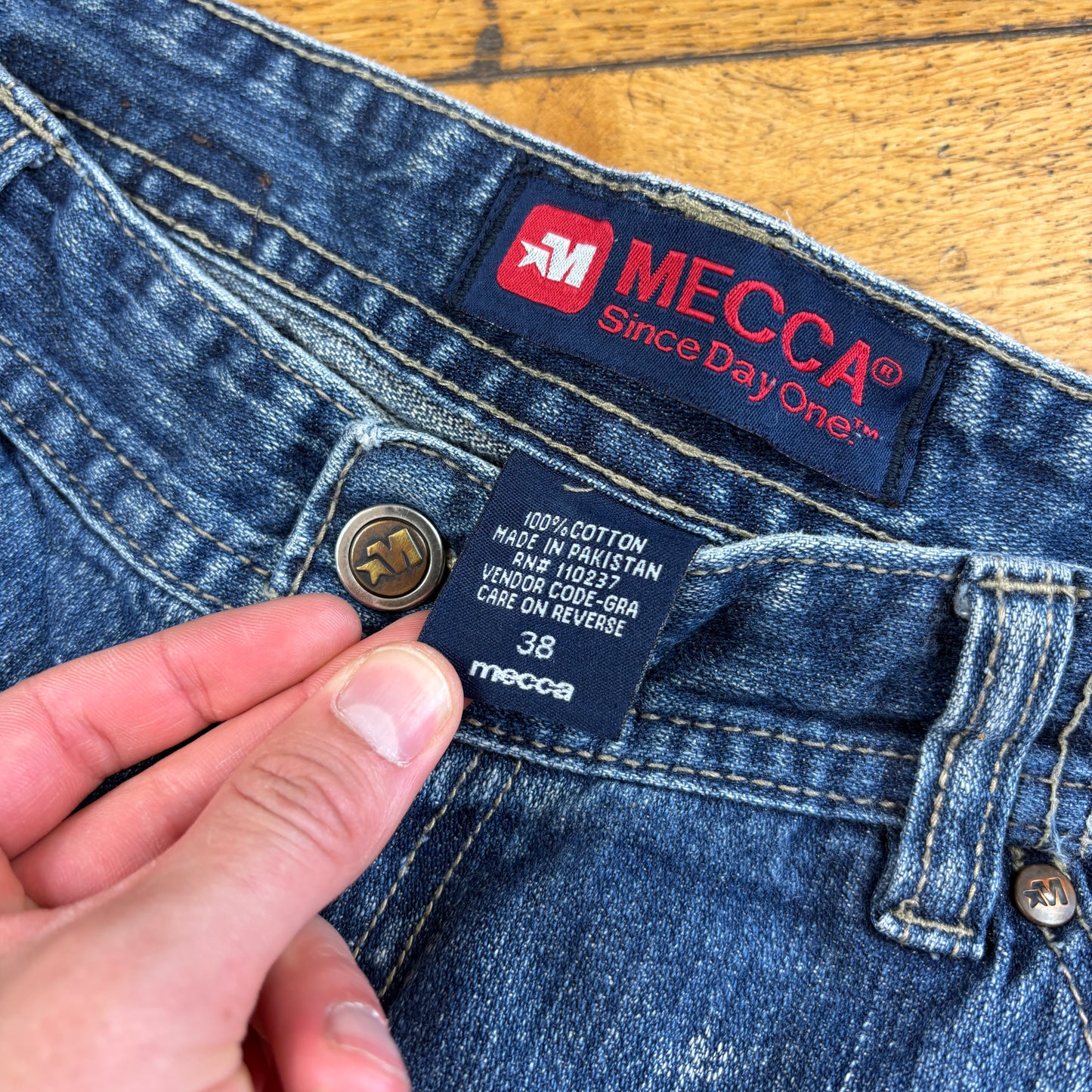 Vintage Mecca Embroidered Blue Hip Hop Baggy Shorts Jorts - 38