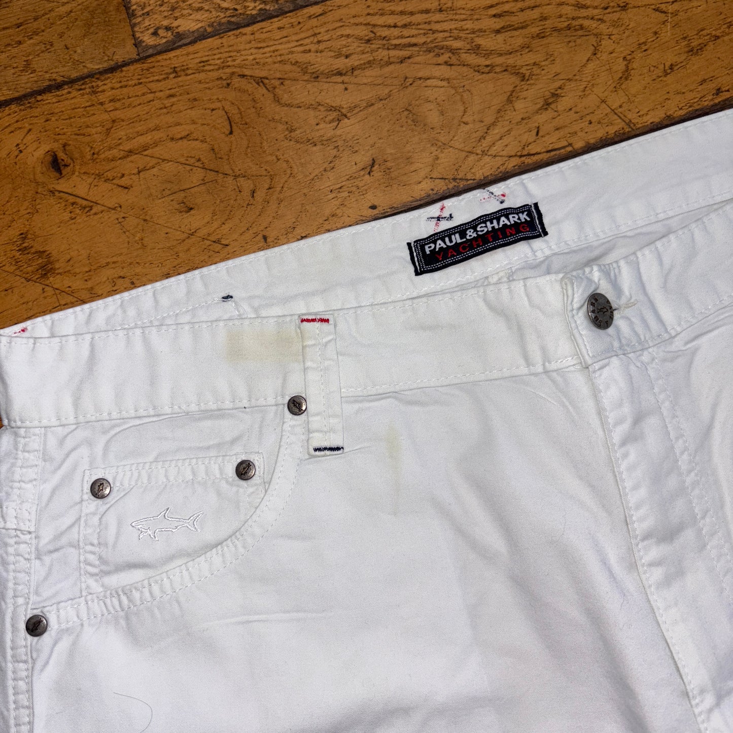 Vintage Paul Shark White Embroidered Y2K Hip Hop Jeans Shorts Jorts - 40