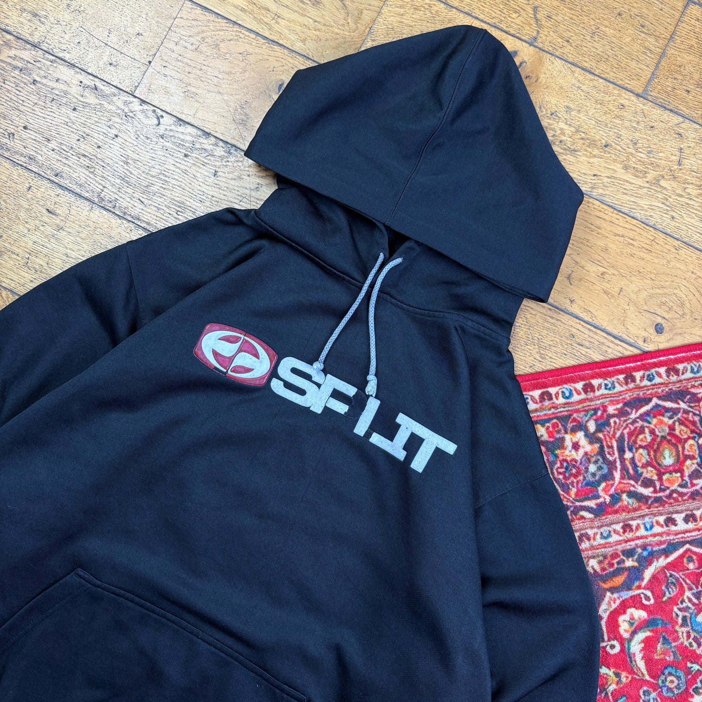 Vintage Split Black Hoodie Skate Sweatshirt - L