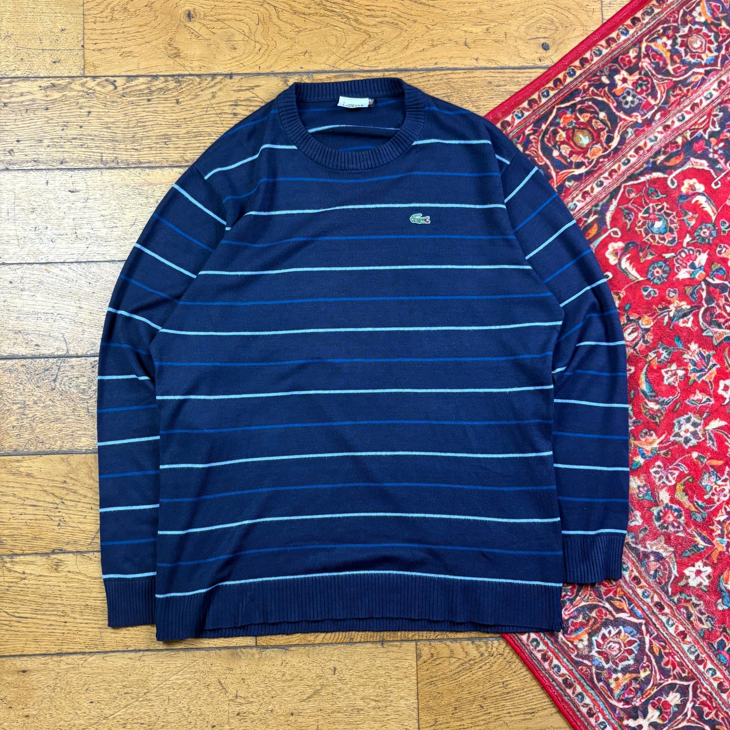 Vintage Lacoste Navy Stripe Knit Jumper - M