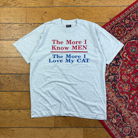 Vintage 90s Funny Cat Grey Single Stitch Graphic T-Shirt - M