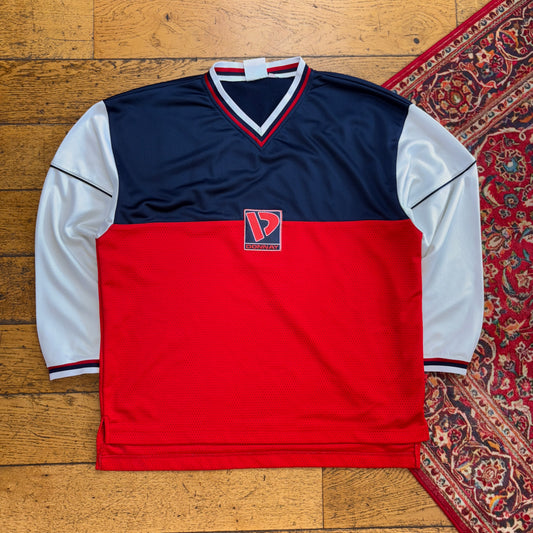 Vintage 90s Donnay Embroidered Long Sleeve Red Navy Grey Sports T-Shirt - XL