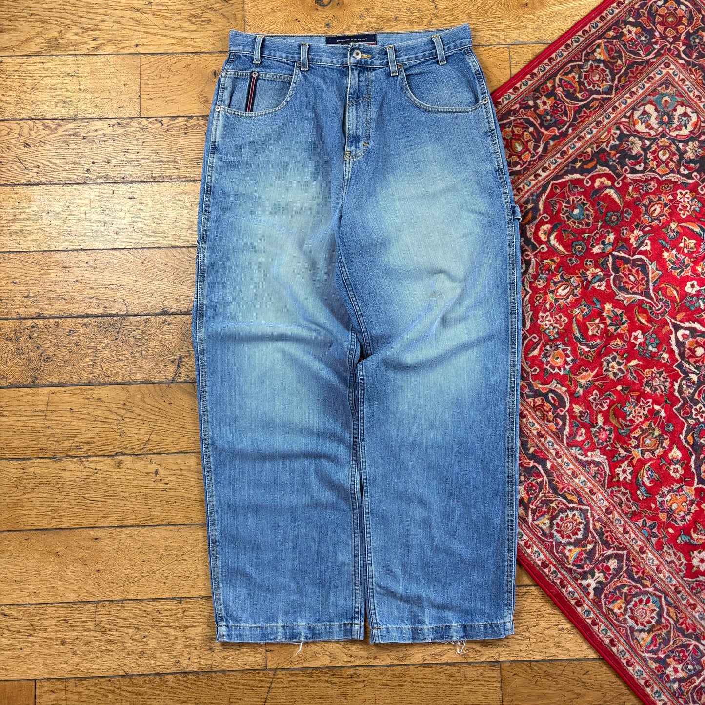 Vintage Phat Farm Blue Carpenter Embroidered Y2K Hip Hop Baggy Jeans - 36