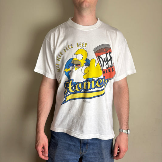 Vintage 1999 Simpsons White Homer Beer Duff Graphic T-Shirt - M